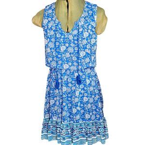 Woman's Lilly Rose boho-chic whimsy blue floral peasant halter top midi dress S